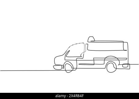 Dessin continu d'une voiture ambulance hospitalière. VEHICULE de transport de secouriste pour concept minimaliste dessiné à la main de première urgence. Simple moderne Illustration de Vecteur