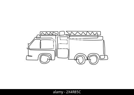 Dessin au trait continu unique d'un secouriste d'urgence de camion de pompier pour pompier. Concept de minimalisme isolé pour véhicule de pompier. Grappin de dessin dynamique à une ligne Illustration de Vecteur