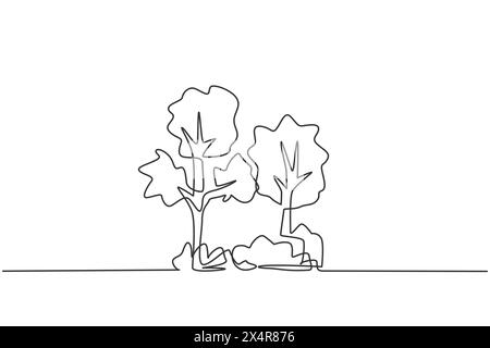 Dessin de ligne continue simple d'arbres verts pour la décoration de jardin. Logo écologique naturel concept de minimalisme isolé. Grappin de dessin dynamique à une ligne Illustration de Vecteur