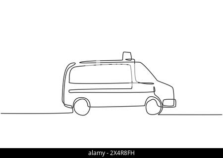 Une seule ligne dessinant la voiture d'ambulance d'hôpital pour aider le patient blessé à l'accident de la route. Concept minimal de doodle isolé de secours d'urgence. Tendance conti Illustration de Vecteur