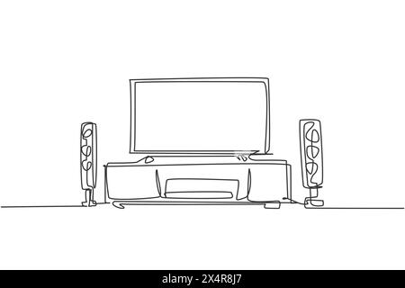 Un dessin au trait continu d'un Home Cinéma avec haut-parleur du système audio stéréo. Concept de gadget de salon électrique. Dessin à une ligne tendance v Illustration de Vecteur
