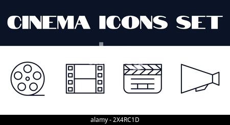 Vecteur d'icônes de cinéma de film. Illustration des icônes de la ligne de cinéma du film. Cinéma. Illustration de Vecteur