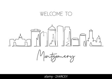 Un dessin au trait continu de Montgomery City skyline, Alabama. Magnifique point de repère. Tourisme de paysage mondial voyage mur décor art poster, carte postale. S Illustration de Vecteur