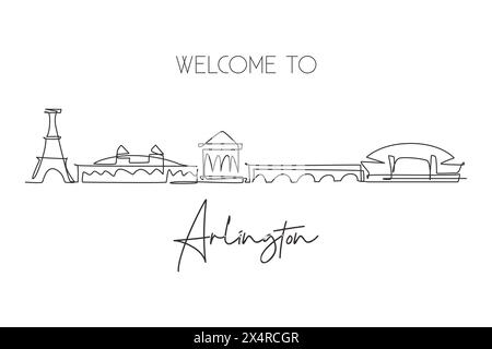 Dessin en ligne continue unique de l'horizon de la ville d'Arlington, Virginie. Ville célèbre pour l'impression de décoration murale. Concept de voyage mondial. Contour modifiable Modern One Illustration de Vecteur