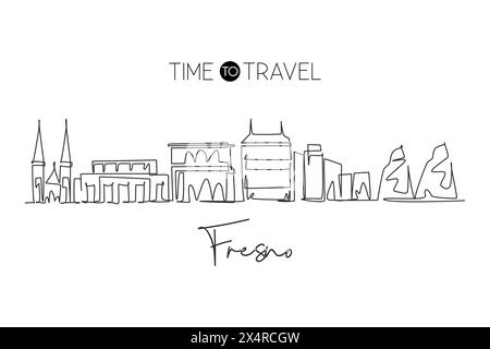 Un dessin à la ligne de Fresno City skyline, Californie. Paysage de ville pour affiche de décoration murale à la maison. Meilleure destination de vacances. lin continu tendance Illustration de Vecteur