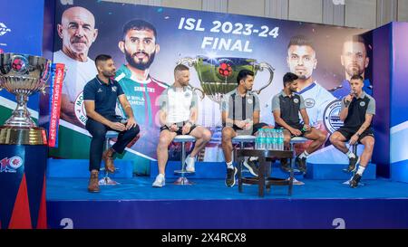 Kolkata, Inde. 03 mai 2024. Conférence de presse avant match dans un hôtel luxueux avant la finale de la 10e Super League indienne 2023-24 de deux équipes finalistes ; Mohunbagan Super Giant (MBSG) et Mumbai City FC (MCFC). (Photo par Amlan Biswas/Pacific Press) crédit : Pacific Press Media production Corp./Alamy Live News Banque D'Images