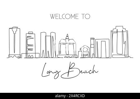Un dessin au trait de la ville de long Beach, Californie. Paysage de ville pour affiche de décoration murale à la maison. Meilleure destination de vacances. Tendance continue Illustration de Vecteur