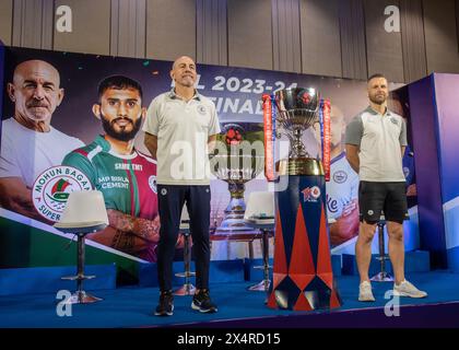 Kolkata, Inde. 03 mai 2024. Conférence de presse avant match dans un hôtel luxueux avant la finale de la 10e Super League indienne 2023-24 de deux équipes finalistes ; Mohunbagan Super Giant (MBSG) et Mumbai City FC (MCFC). (Photo par Amlan Biswas/Pacific Press) crédit : Pacific Press Media production Corp./Alamy Live News Banque D'Images