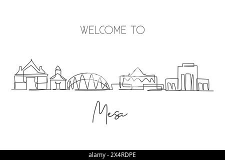 Un dessin au trait continu de Mesa City skyline, Arizona. World Beautiful paysage tourisme et vacances de voyage pour impression de décor mural. Simple et élégant Illustration de Vecteur