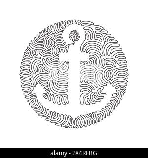 Icône d'ancrage de dessin de ligne continue unique. Silhouette d'ancre de bateau ou de bateau, symbole marin, signe de sécurité. Logo océan ou mer. Tourbillon curl cercle backgro Illustration de Vecteur