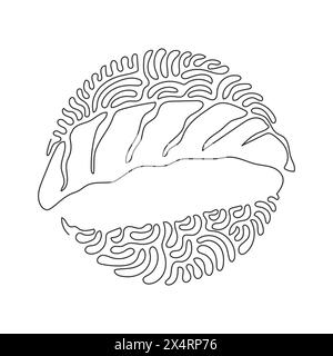 Ligne continue unique dessinant des sushis japonais traditionnels, du thon cru ou une boule de riz maguro. Menu dans un restaurant japonais. Cercle de bouclage de tourbillon arrière-plan sty Illustration de Vecteur