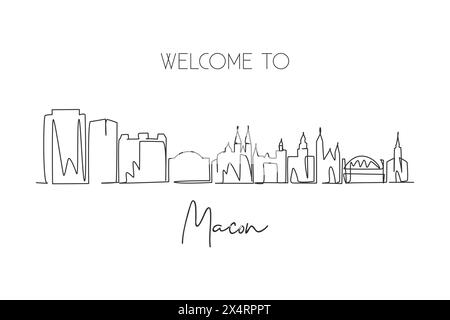Une seule ligne dessinant l'horizon de Macon City, Géorgie. Paysage de ville historique du monde. Meilleure destination de vacances carte postale. Trait modifiable Trendy Contin Illustration de Vecteur