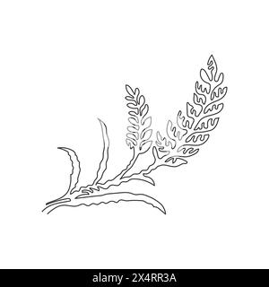 Modèle de logo de symbole de blé de dessin simple d'une ligne. Icône de ferme agricole. Enseigne de grain de produit naturel. Concept de style de boucle Swirl. lin continu moderne Illustration de Vecteur