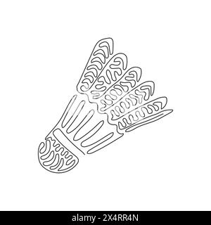 Badminton de volant de dessin de ligne continue unique. Équipements sportifs, compétitions, loisirs. Norme des jeux olympiques. Boucles torsadées. Dynamique activée Illustration de Vecteur