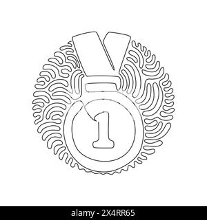 Une ligne continue dessinant la médaille d'or pour la première place. Médaille d'or sur ruban. Récompense pour la victoire remportant le premier placement. Cercle de courbure de tourbillon Illustration de Vecteur