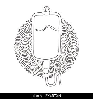 Icône Infuse de dessin continu d'une ligne. Poche de sang. Icône poche IV. Illustration du cathéter. Symbole de médecine et de santé. Icône clinique de contour. Boucle tourbillon Illustration de Vecteur