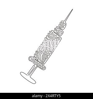 Une seule ligne continue dessinant l'icône de ligne de seringue d'injection. Logo médical d'injection. Symbole de vaccin et de médicament. Concept de style de boucle Swirl. Dynamic One Illustration de Vecteur