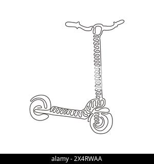 Scooter électrique à dessin unique d'une ligne. Transport électrique. Trottinette électrique. Transport écologique. Style de vie urbain. Boucles torsadées. Continu Illustration de Vecteur