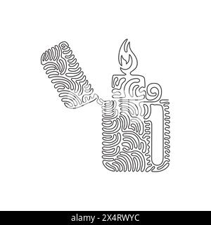 Briquet métallique à dessin d'une seule ligne. Feu de briquet. Briquet à gaz manuel avec flamme brûlante de style plat. Concept de style de boucle Swirl. conti moderne Illustration de Vecteur