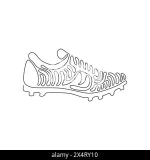 Chaussures de football à dessin d'une ligne. Chaussures de football. Chaussures de football. Football chaussures crampons chaussures. Concept de style de boucle Swirl. Li. Continue moderne Illustration de Vecteur