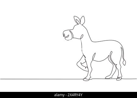 Une seule ligne dessin âne animal de ferme mignon soulever une jambe avant. Animaux apprivoisés amicaux. Aider les agriculteurs à apporter des produits agricoles. Continuo moderne Illustration de Vecteur