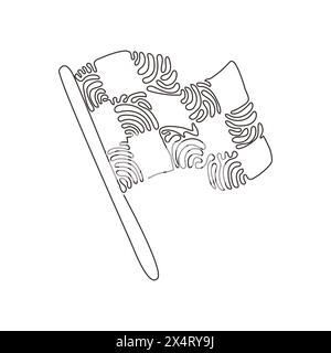 Icône de drapeau de dessin d'une ligne continue. Signe ou symbole de course. Drapeau de course à damier. Drapeau noir et blanc. Fin, marque de début. Boucles torsadées. Singl Illustration de Vecteur