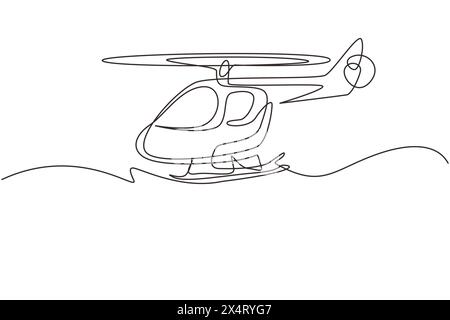 Hélicoptère jouet à dessin continu à une ligne. Jouets pour enfants, véhicules aériens. Hélicoptère volant, pour le transport. Transport pour le vol dans l'air. Li. Simple Illustration de Vecteur
