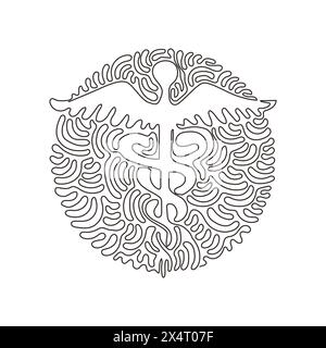 Simple dessin d'une ligne Caduceus - centre médical, pharmacie, hôpital avec symbole populaire de la médecine. Logo médical. style d'arrière-plan de cercle de bouclage de tourbillon Illustration de Vecteur