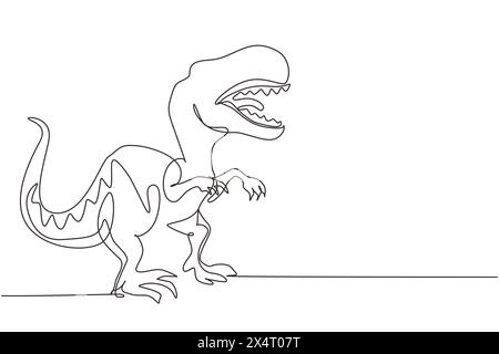 Une seule ligne dessinant tyrannosaurus rex. tyrannosaure rugissant. Dinosaure carnivore préhistorique. Animaux anciens éteints. Histoire animale. Continuou Illustration de Vecteur