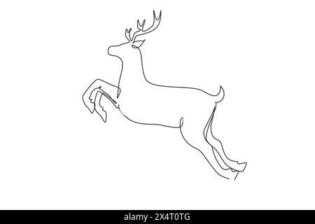 Une ligne continue dessinant des cerfs sauvages de forêt. Rennes sauvages debout pour le logo du parc national. Élégante mascotte d'animaux mammifères pour la conservation de la nature. Péché Illustration de Vecteur