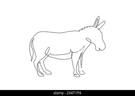 Unique une ligne dessinant âne animal de ferme mignon. Mascotte amicale des animaux apprivoisés pour le bétail. Aider les agriculteurs à apporter des produits agricoles. Contin moderne Illustration de Vecteur