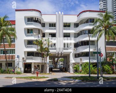 78 Moh Guan Terrace, Horse-Shoe Block, Tiong Bahru, moderniste Walk Up appartements à Singapour, conçus dans un style moderne Banque D'Images