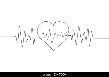 Une ligne continue dessinant l'icône du logo de pouls cardiaque. Couleurs rouge et blanc. Battement de coeur seul, cardiogramme. Beaux soins de santé, formation médicale. Simple Illustration de Vecteur