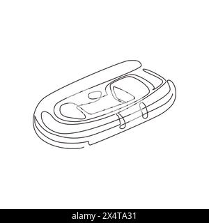 Bateau pneumatique à dessin continu à une ligne. Bateau en caoutchouc soufflant par air. Équipement de joie d'été pour se détendre, loisirs heure d'été. Kit pour sports nautiques. La vie Illustration de Vecteur