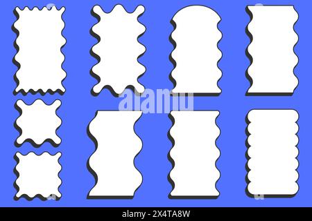 Cadre rectangulaire ondulé. Zone de bord de crête. Contour de la bordure vectorielle de squiggle. Groovy zigzag formes abstraites. Jolies bannières esthétiques carrées. Illustration de Vecteur