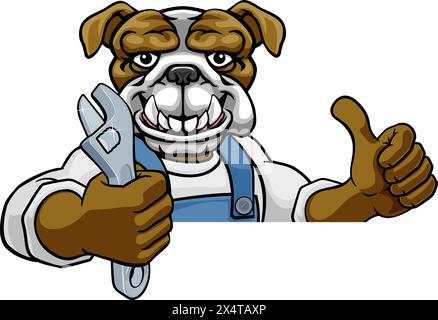 Plombier Bulldog ou mécanicien Holding Spanner Illustration de Vecteur