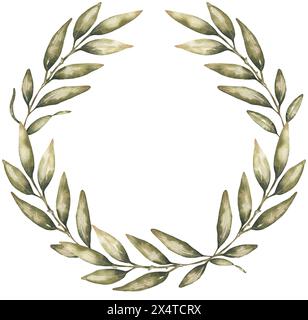 Aquarelle olives feuilles illustration de cadre, clipart de couronne de verdure Banque D'Images
