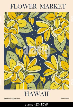 Affiche d'art vectorielle de marché de fleurs abstraite plumeria. Illustration de Vecteur