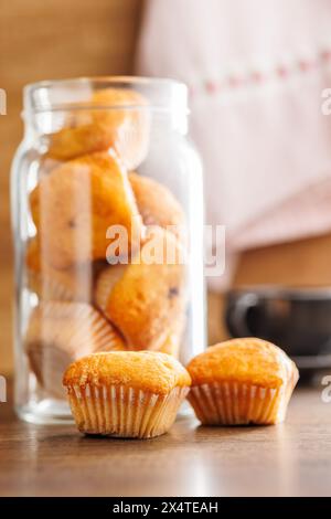 Magdalenas les muffins typiques espagnols sur une table en bois. Banque D'Images