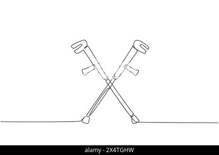 Icône de béquilles de dessin d'une seule ligne. Béquille coudée, béquille télescopique métallique. EQUIPEMENT médical pour la réadaptation des personnes atteintes de maladies musculo-musculaires Illustration de Vecteur
