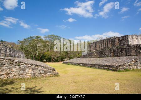 Terrain de balle, Ek Balam, Yucatec-Mayan Site Archéologique, Yucatan, Mexique Banque D'Images