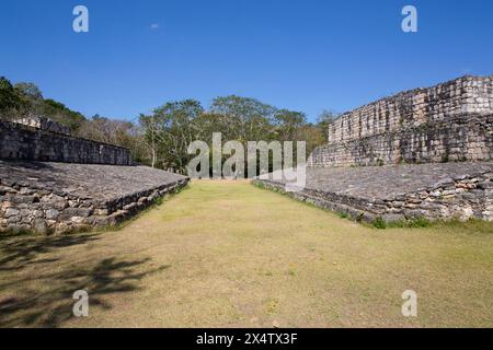 Terrain de balle, Ek Balam, Yucatec-Mayan Site Archéologique, Yucatan, Mexique Banque D'Images