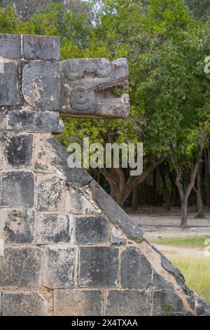 Tête de serpent, plate-forme de Vénus, Chichen Itza, Site du patrimoine mondial de l'UNESCO, Yucatan, Mexique Banque D'Images