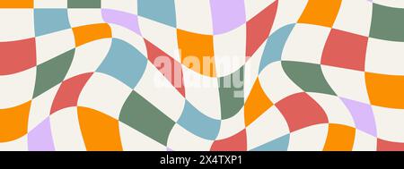 Checkerboard psychédélique. Fond coloré de Groovy Hippie des années 70. Illustration vectorielle déformée dans le style Y2K Illustration de Vecteur