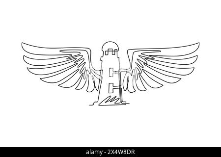 Simple dessin d'une ligne illustration dessinée à la main du phare avec des ailes. Œuvre d'art de maison sûre avec des ailes. Modèle pour carte, affiche, bannière, imprimer pour Illustration de Vecteur