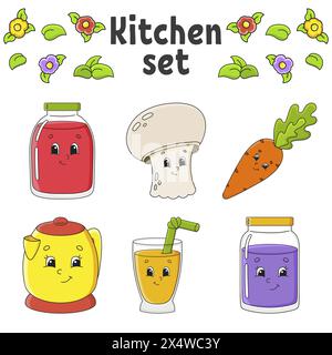 Ensemble d'autocollants avec des personnages de dessin animé mignons. Dessiné à la main. Pack coloré. Collection de badges patch pour enfants. Pour planificateur quotidien, organisateur, agenda. Vecteur Illustration de Vecteur