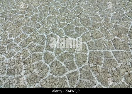 Double dissection de la surface du lac salé par des fissures. Terre fissurée et polygones d'eau salée séchés. Bref de conception très intéressant, arrière-plan Banque D'Images