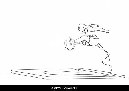 Une seule ligne dessinant une athlète féminine amputée lors d'une compétition de saut en longueur de jambe prothétique à l'athlétisme. Jeux pour handicapés de saut en longueur. Sport handicapé. Conti Illustration de Vecteur