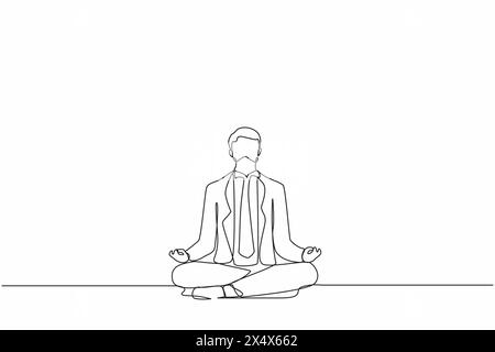 Simple ligne continue dessinant homme d'affaires faisant du yoga. Employé de bureau assis dans la pose de yoga, méditation, détente, calmer et gérer le stress. Dynamique Illustration de Vecteur