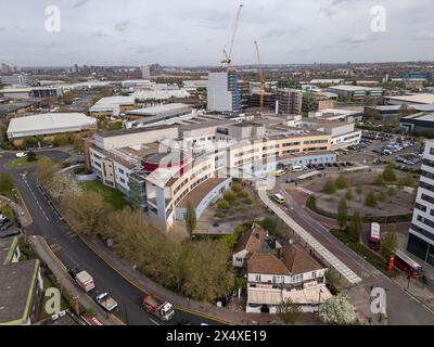 Vue aérienne du Central Middlesex Hospital, Park Royal, Londres, Royaume-Uni. Banque D'Images